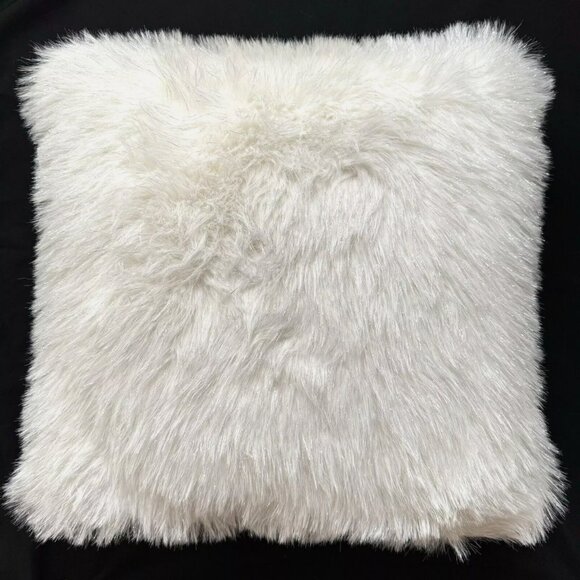 Tahari White Silver Tinsel Faux Fur Throw Pillow Luxury Holiday Decor 20”x20”